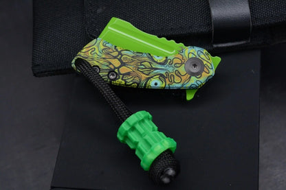 Koch x Kanscept Mini Korvid Undead G10 Green Blade w/ Koch Shamrock Bead & Patch