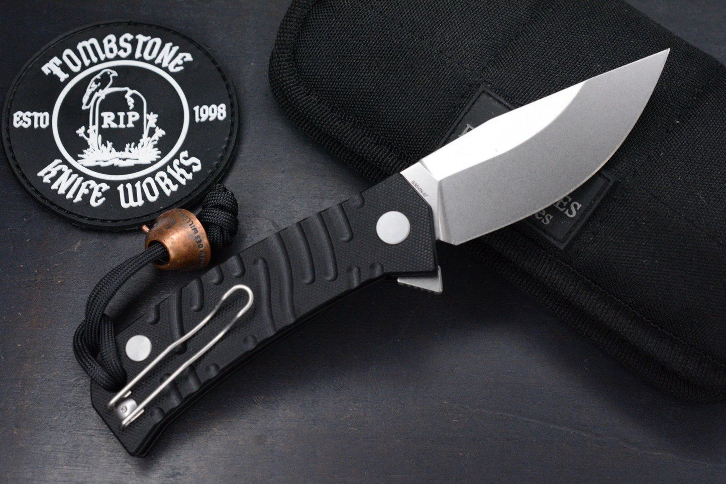 NEW Custom Knife Factory Echo Um Milled G-10 Clip Point w/Skull Bead & TKW Patch