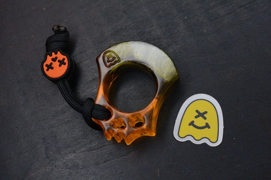NEW Wkrmn Bonehead Resin Cast Orange/ Black Bottle Opener w/ Wkrmn Skull Bead