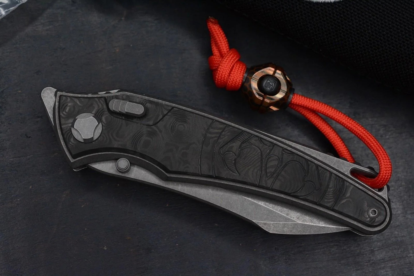 RARE G&G Hawk Talon M390 Ti Carbon Inlay Black Dunes w/ Bead & Ozzy Coin