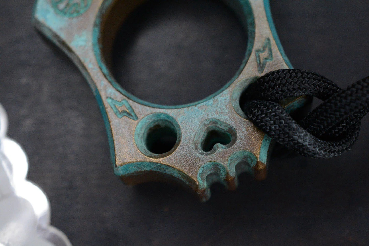 NEW Wkrmn Design Bonehead “Checkered” Turquoise Patina Brass w/ Skull Bead