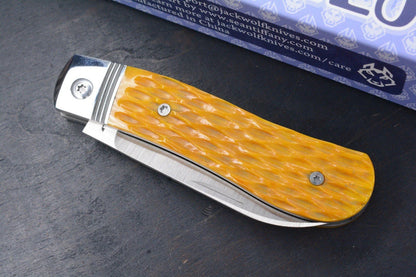 NEW Jack Wolf K9 Jack Steel Series Yellow Jigged Bone Satin Blade