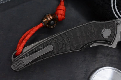 RARE G&G Hawk Talon M390 Ti Carbon Inlay Black Dunes w/ Bead & Ozzy Coin
