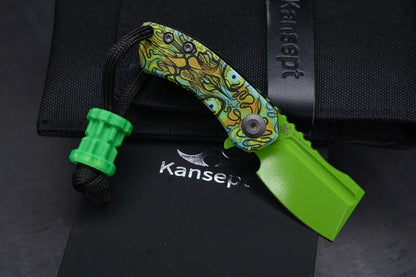 Koch x Kanscept Mini Korvid Undead G10 Green Blade w/ Koch Shamrock Bead & Patch