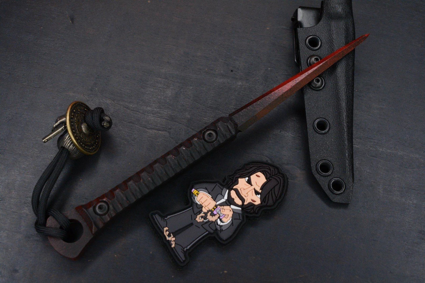 NEW Half Face Blades Cardiac Spike G-10 Coated Dagger w/John Wick Bead & Patch