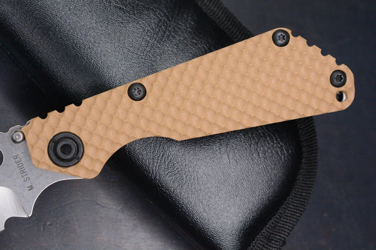 RARE Strider Custom Knives SNG DGG Coyote Tan Bowie w/ Leather Pouch & Patch