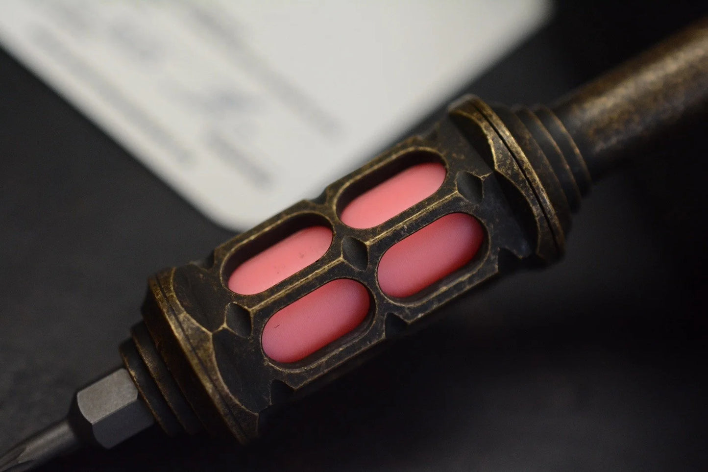 NEW Griffin Combat Pheonix Bit Driver Aged Brass w/ Glow Pink GITD Insert
