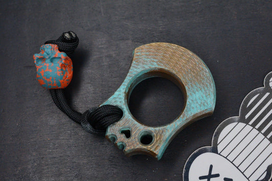 NEW Wkrmn Design Bonehead “Checkered” Turquoise Patina Brass w/ Skull Bead
