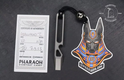 NEW Pharaoh Arrowhead Pry Bar Matte Ti V2 3.5” w/ COA & Skull Bead Re NGMCo