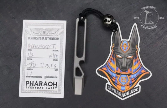 NEW Pharaoh Arrowhead Pry Bar Matte Ti V2 3.5” w/ COA & Skull Bead Re NGMCo