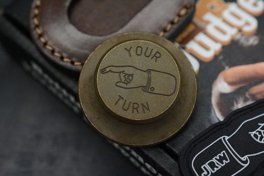 NEW JRW Judge Brass Bottle Opener & Decision Maker w/ JRW Sheath & Patches