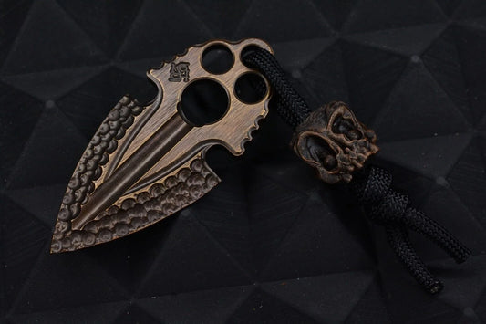NEW Koch Tools Artifakt Arrowhead Pry Bar Forced Patina Brass w/Resin Skull Bead