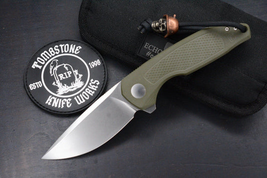 NEW Custom Knife Factory Echo Trol Green G-10 S35VN w/Skull Bead & TKW Patch