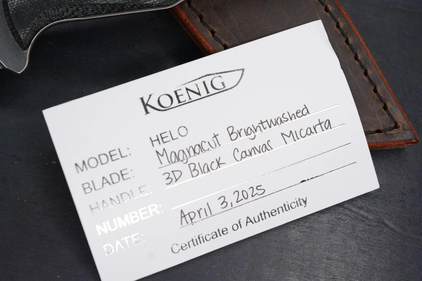 RARE Koenig Helos Fixed Blade Harpoon Magnacut Black Micarta w/ Homage Frankart