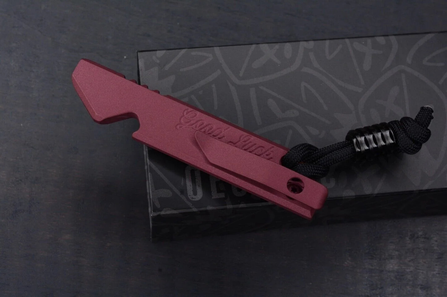 NEW OEGEDC GoodLuck Pry Bottle Opener Cranberry Frost w/ Black Monkey Man Bead