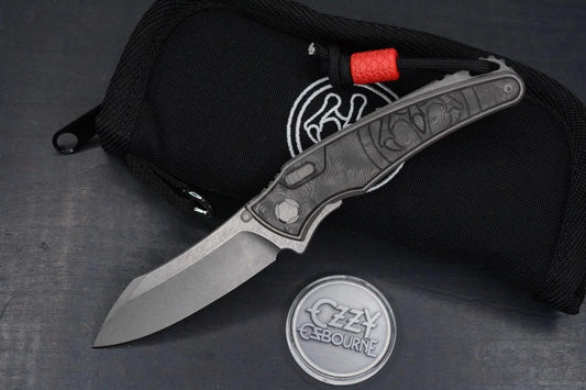 RARE G&G Hawk Talon M390 Ti Carbon Inlay Black Dunes w/ Playge Bead & Ozzy Coin