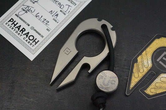 NEW Pharaoh EDC Spartan Arrowhead Ti Bottle Opener w/ TKW F**k Face Bead