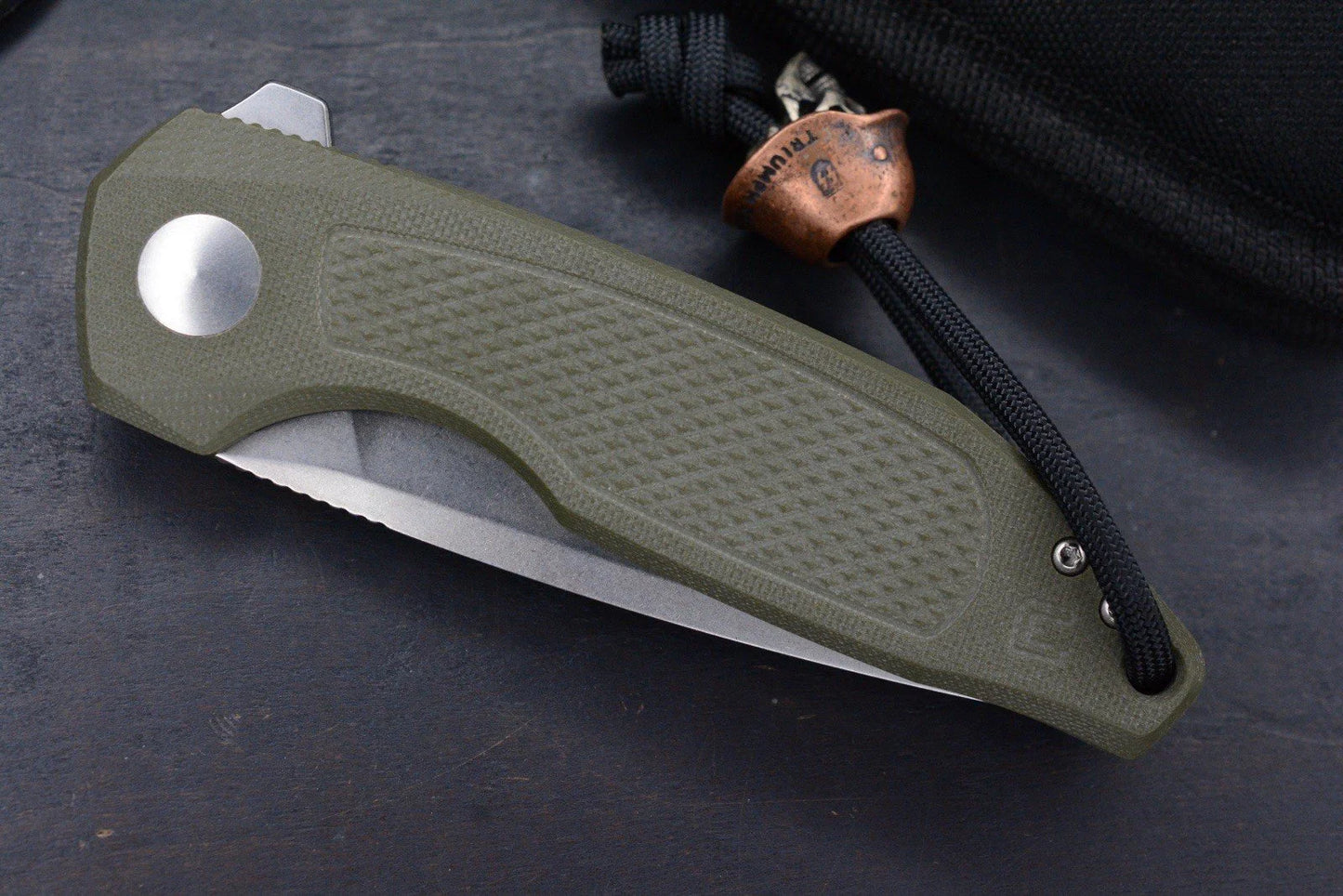 NEW Custom Knife Factory Echo Trol Green G-10 S35VN w/Skull Bead & TKW Patch