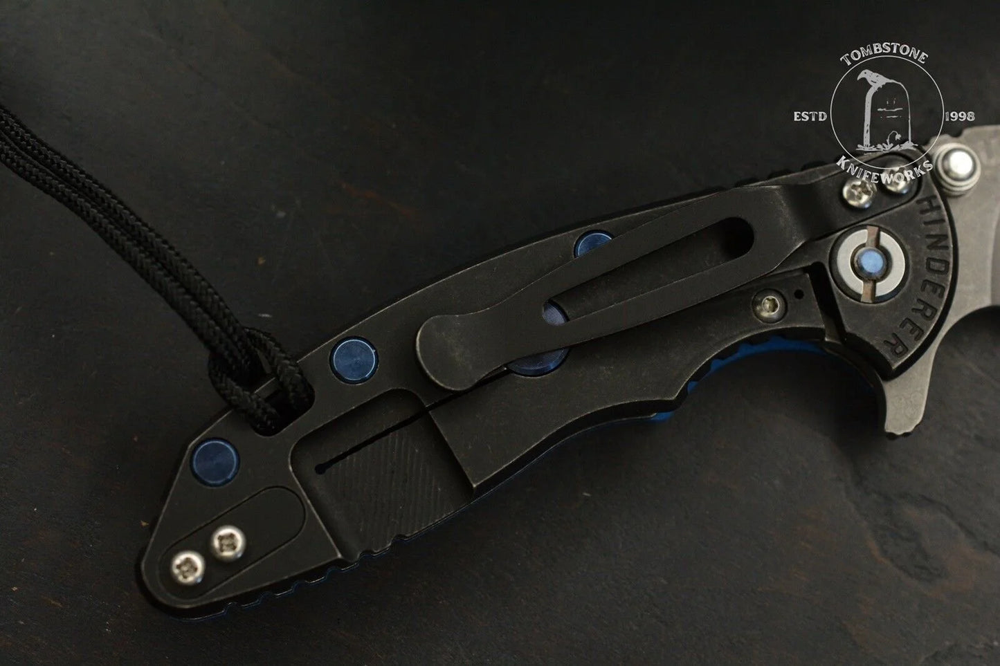 NEW Hinderer XM-18 Harpoon Tanto Blue G-10 Black Rear Scale w/ Blue Custom Hdw