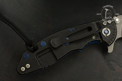 NEW Hinderer XM-18 Harpoon Tanto Blue G-10 Black Rear Scale w/ Blue Custom Hdw