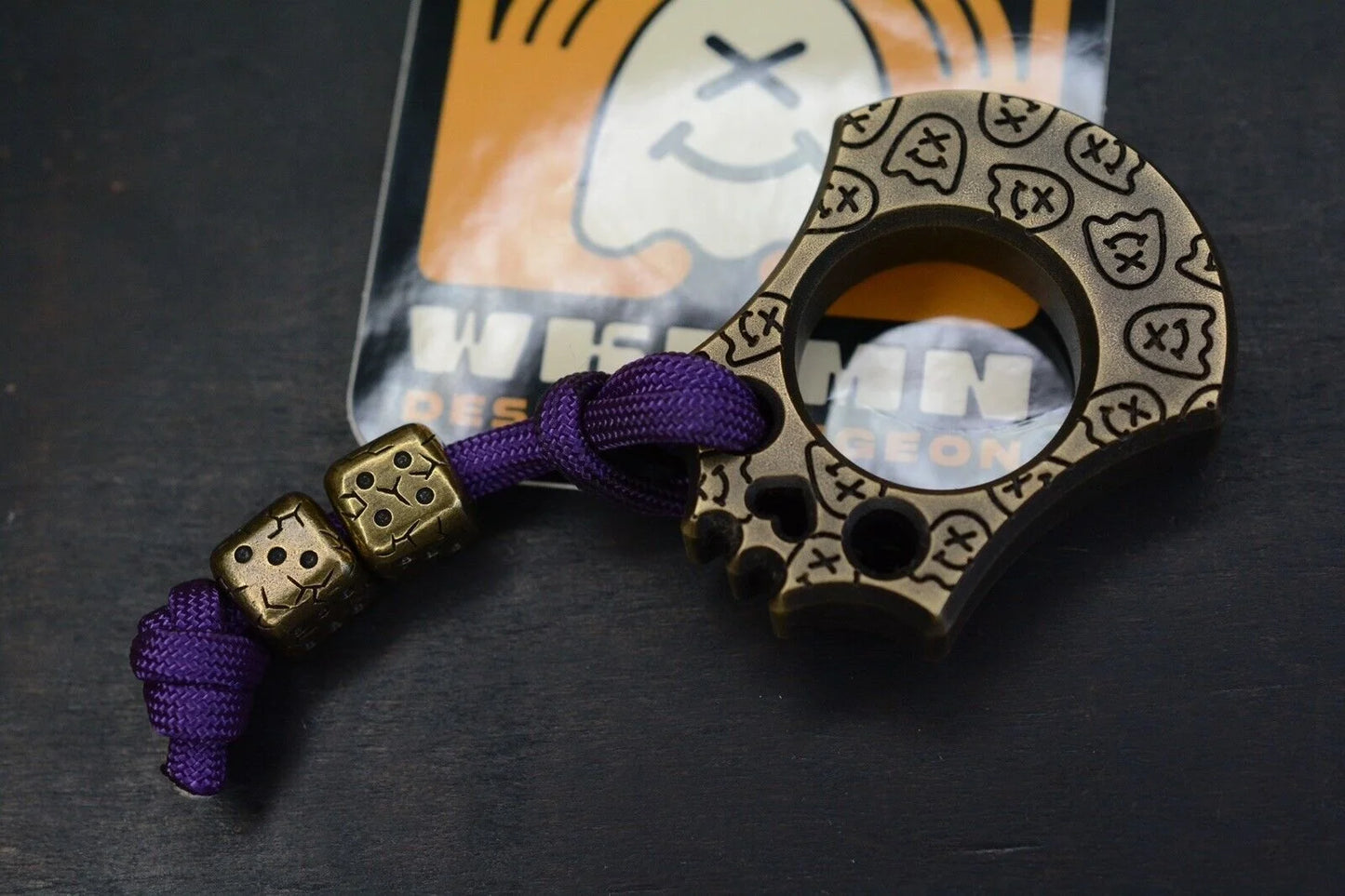NEW Wkrmn Design Bonehead “Chaos” Brass Paperweight w/ Custom Brass Dice Beads