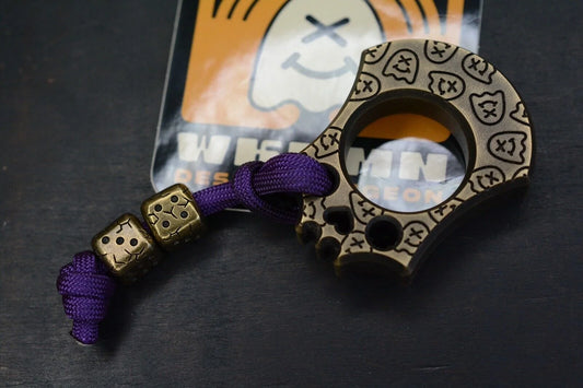 NEW Wkrmn Design Bonehead “Chaos” Brass Paperweight w/ Custom Brass Dice Beads