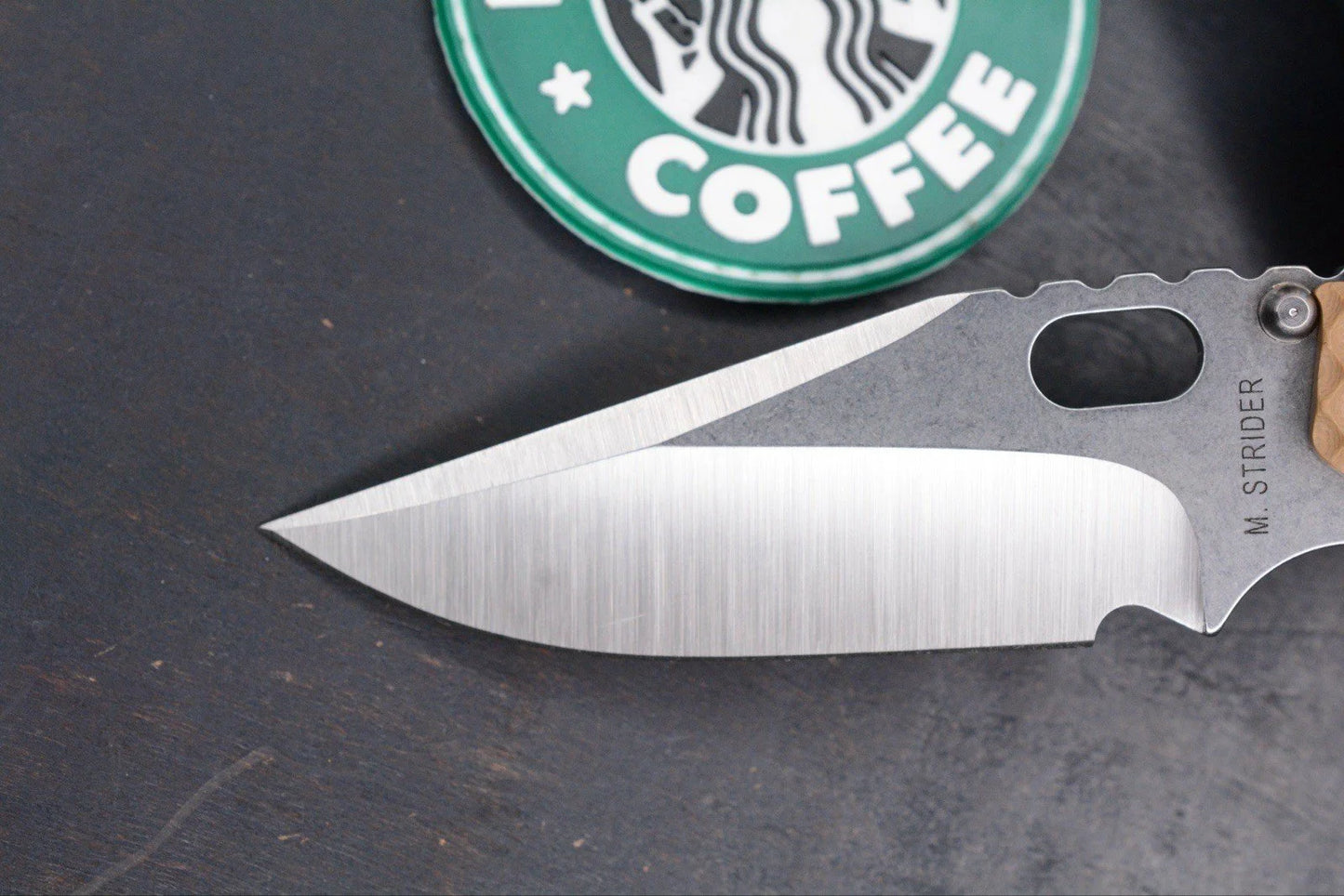 RARE Strider Custom Knives SNG DGG Coyote Tan Bowie w/ Leather Pouch & Patch