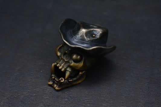 NEW Custom Knife Factory Merzost Articulating Cowboy Skull Patina Bronze Bead