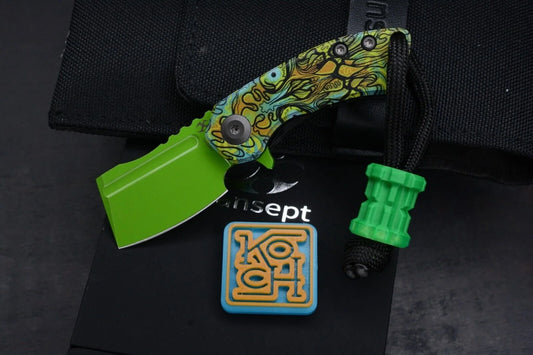 Koch x Kanscept Mini Korvid Undead G10 Green Blade w/ Koch Shamrock Bead & Patch