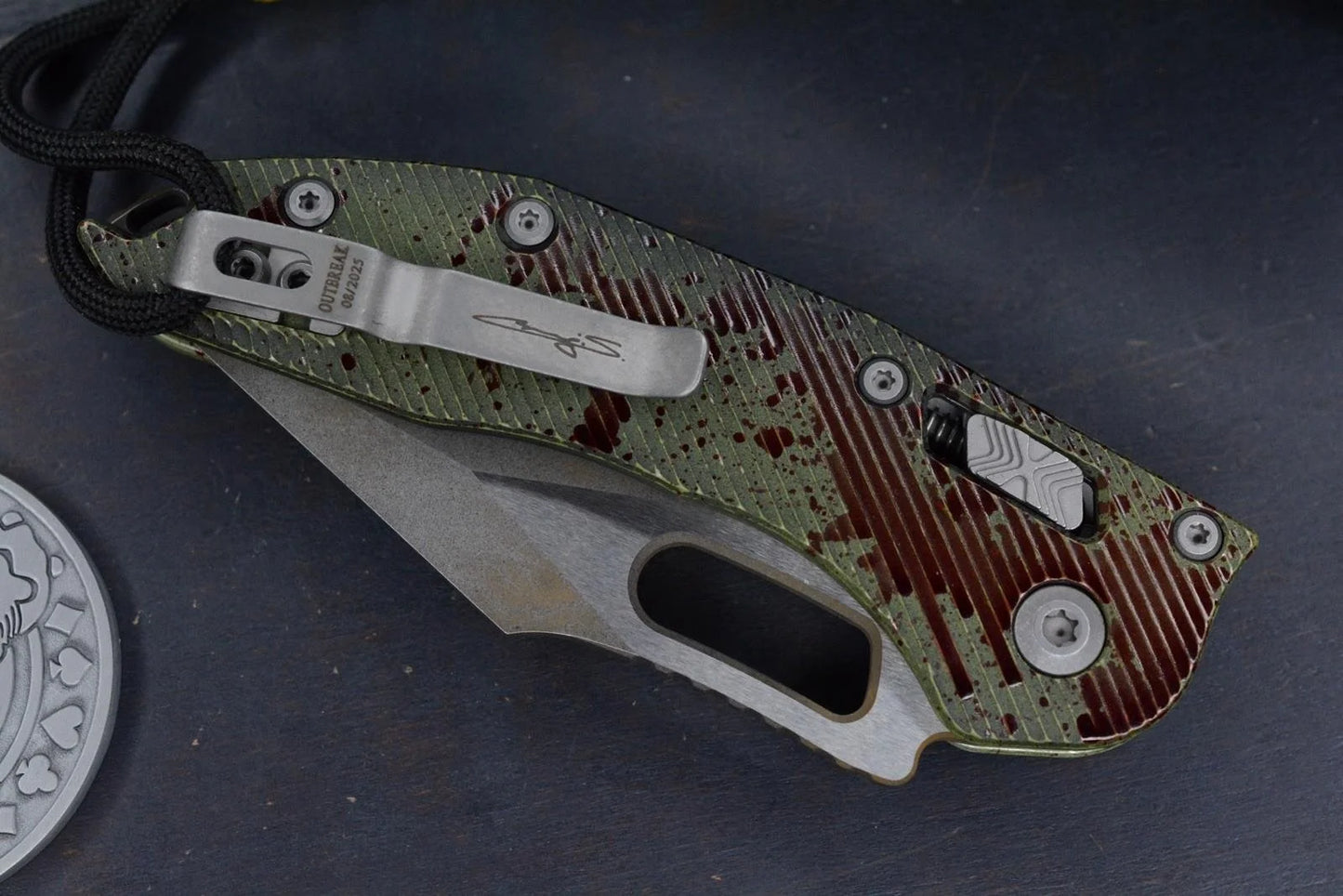 RARE Microtech Stitch-Ram-Lok Outbreak Sig Series w/ Fallout Poker Set & Bead