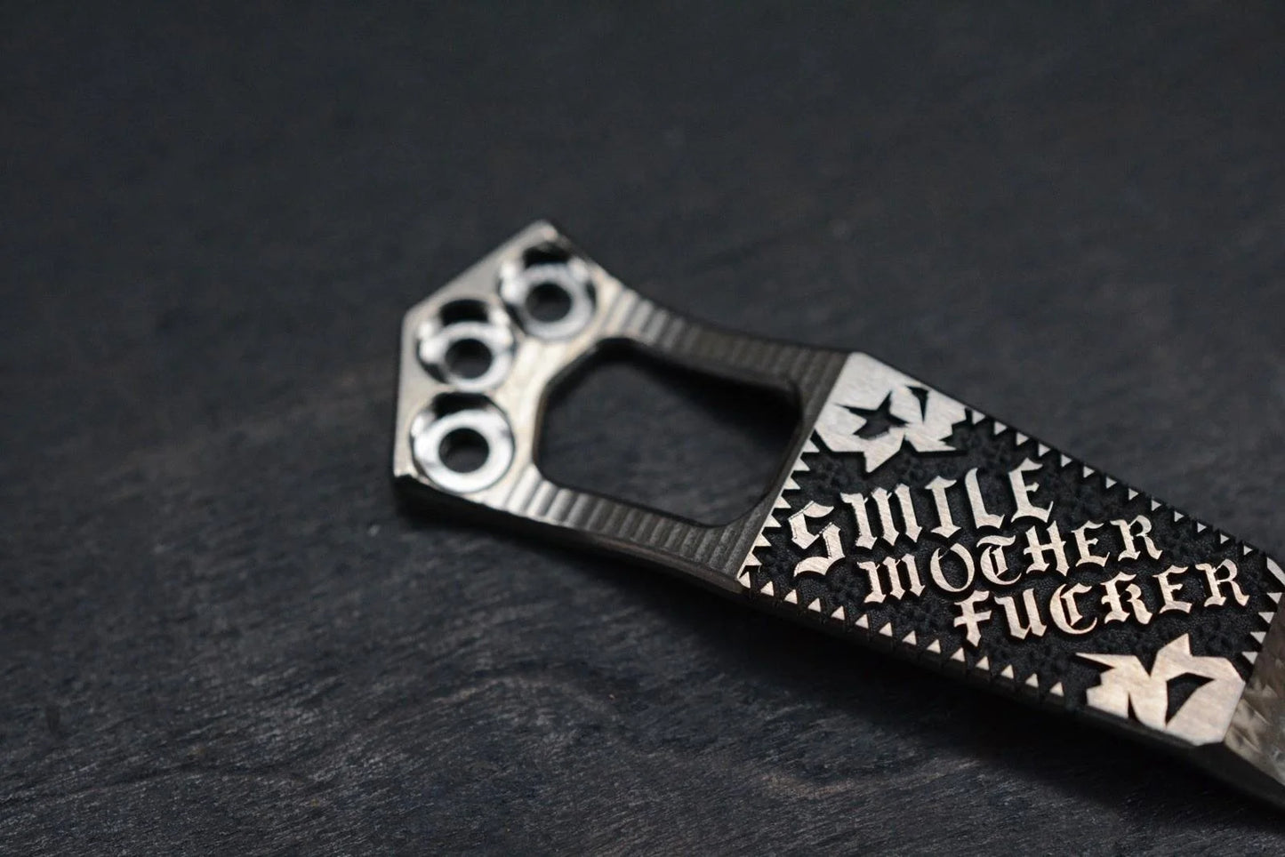 RARE Steel Flame x Ti2 Design 3-Hole Smile Mother F’er Clip Polished - Black