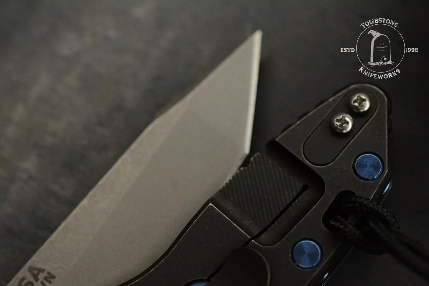NEW Hinderer XM-18 Harpoon Tanto Blue G-10 Black Rear Scale w/ Blue Custom Hdw