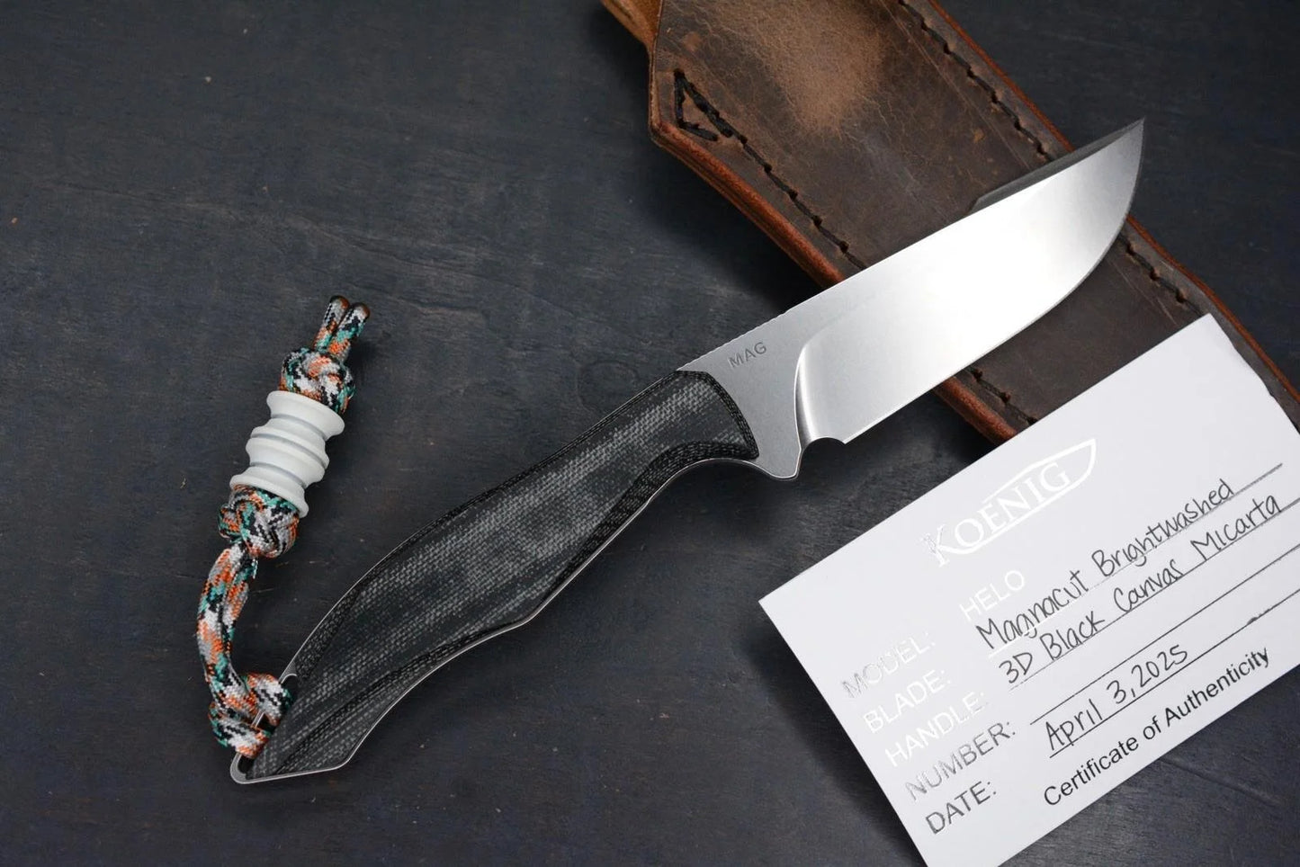 RARE Koenig Helos Fixed Blade Harpoon Magnacut Black Micarta w/ Homage Frankart