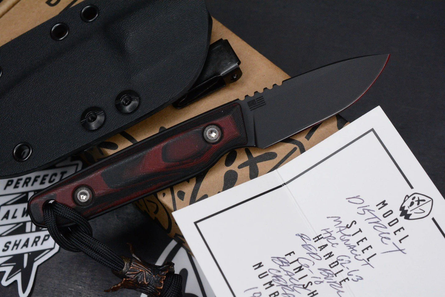 NEW OEGEDC District Fixie Red Burl G-10 Handle - Magnacut Blade w/ Spawn Bead