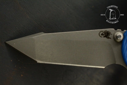 NEW Hinderer XM-18 Harpoon Tanto Blue G-10 Black Rear Scale w/ Blue Custom Hdw