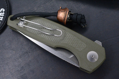 NEW Custom Knife Factory Echo Trol Green G-10 S35VN w/Skull Bead & TKW Patch
