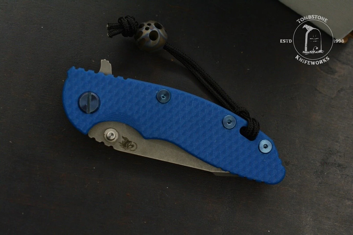 NEW Hinderer XM-18 Harpoon Tanto Blue G-10 Black Rear Scale w/ Blue Custom Hdw