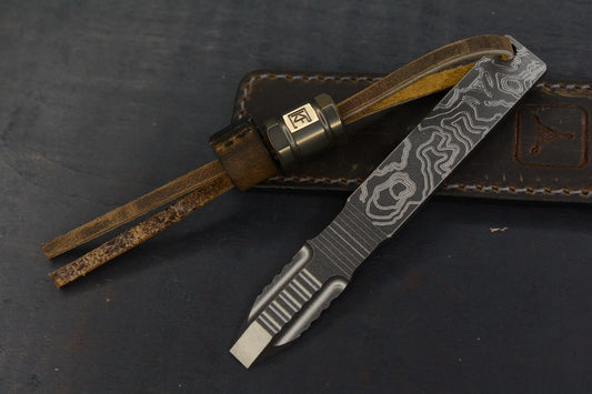 NEW Triple Aught x Efros Engraved Topo Pry Bar w/ CKF Bead & Leather Sheath