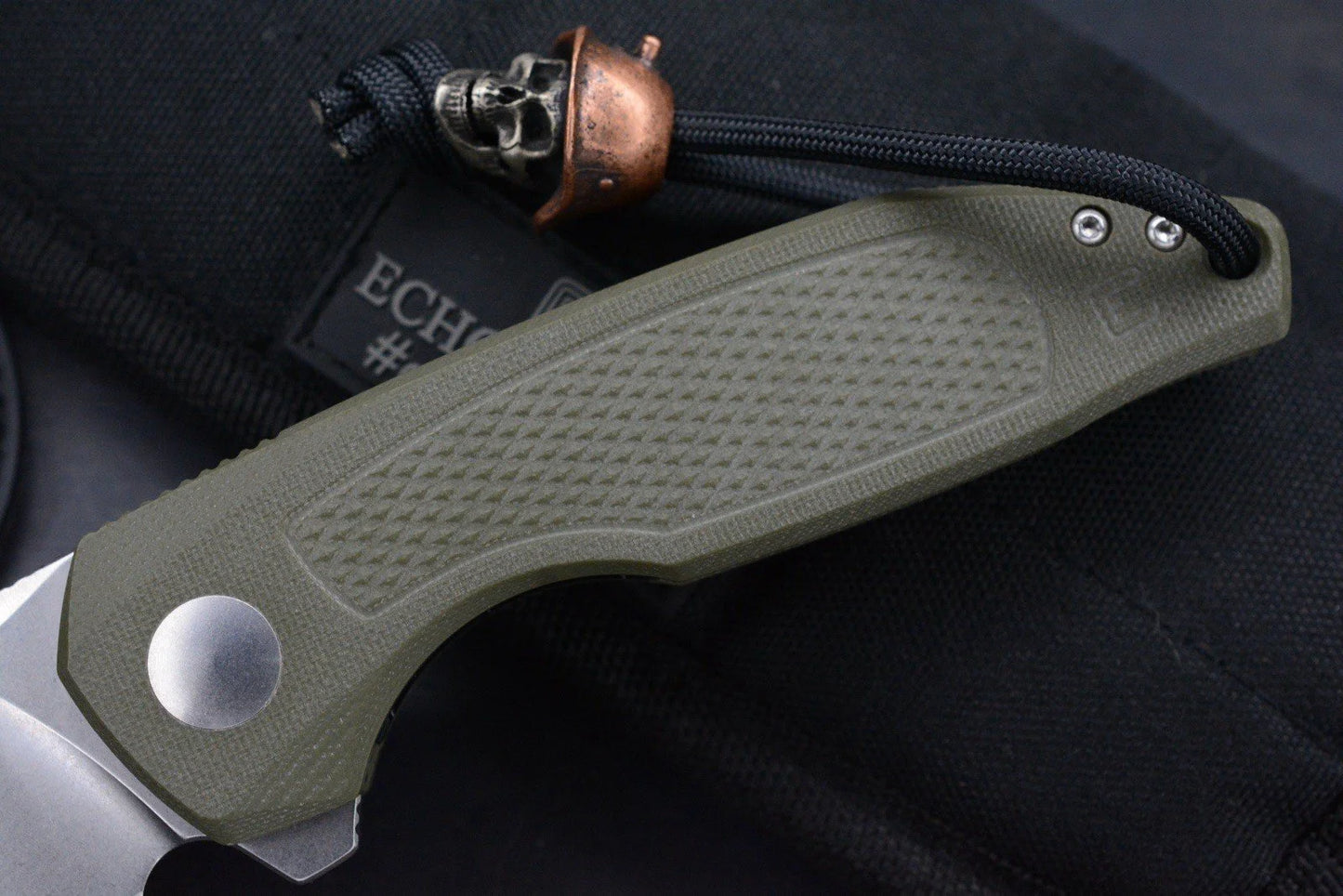 NEW Custom Knife Factory Echo Trol Green G-10 S35VN w/Skull Bead & TKW Patch