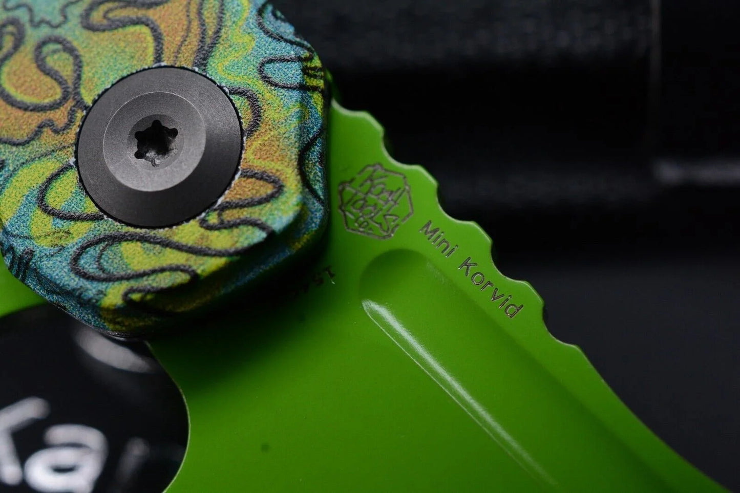Koch x Kanscept Mini Korvid Undead G10 Green Blade w/ Koch Shamrock Bead & Patch