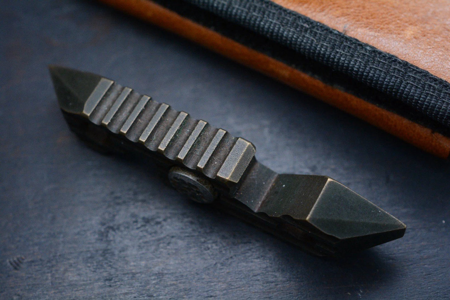 RARE JW Knife & Tool Micro G7 Spinner Bronze Pry Bar Tool w/ ZF Leather Case