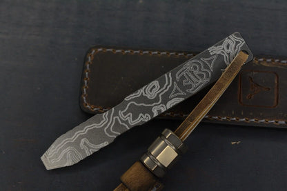 NEW Triple Aught x Efros Engraved Topo Pry Bar w/ CKF Bead & Leather Sheath