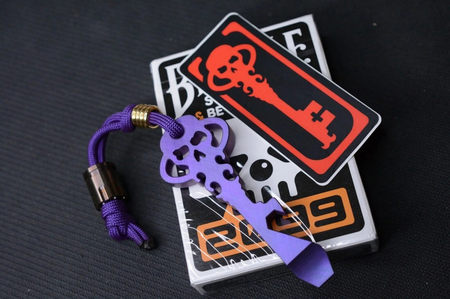 NEW Urban EDC Chaves Knives Ti Skeleton Pry Bar Ano-Purple w/Custom Bead Set