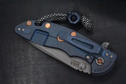 RARE Hinderer Spec Assembly XM-18 3.5” Spanto Battle Blue/Copper HDW / White G10