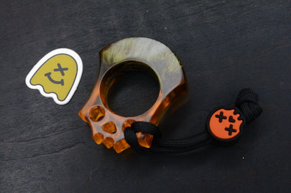 NEW Wkrmn Bonehead Resin Cast Orange/ Black Bottle Opener w/ Wkrmn Skull Bead