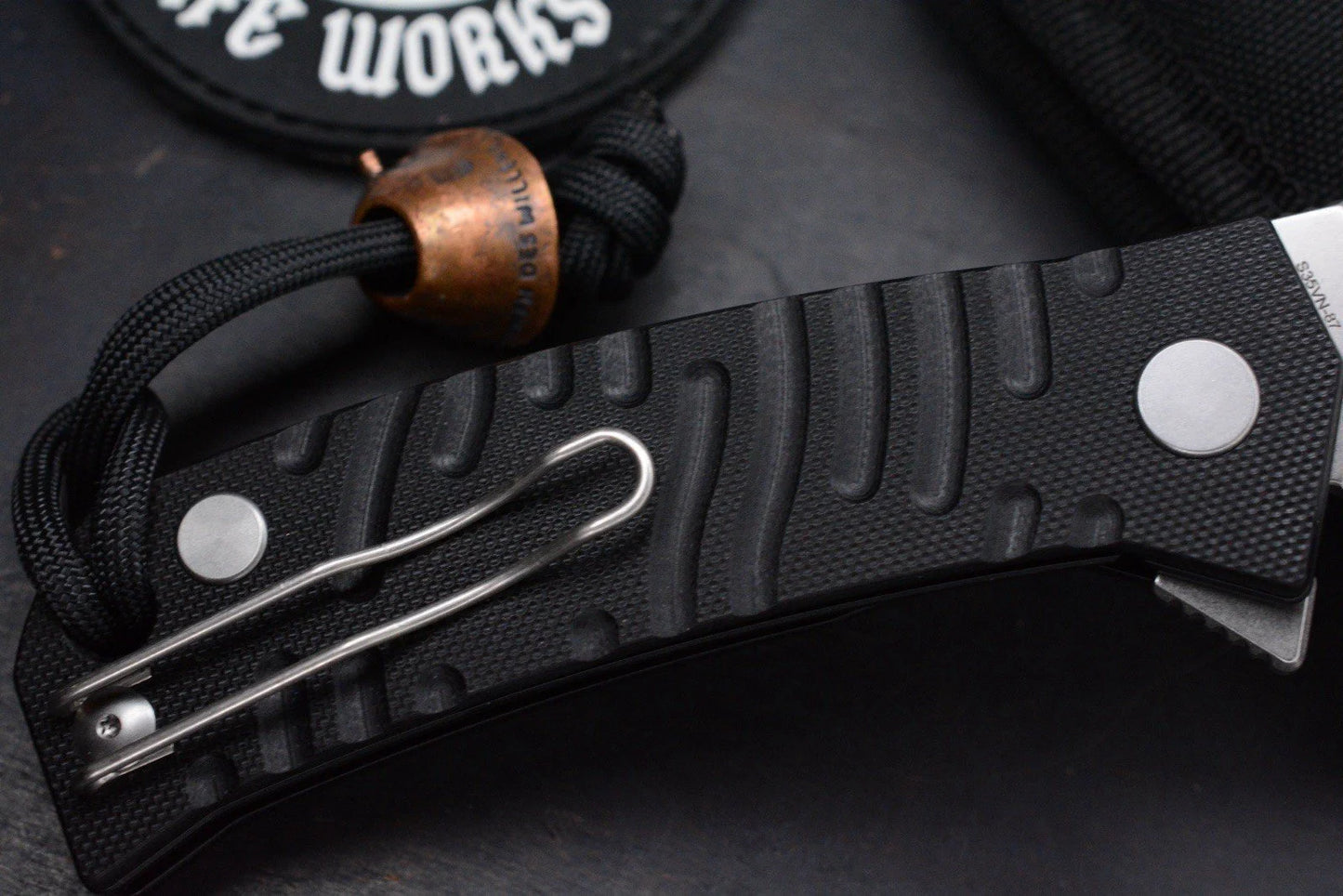 NEW Custom Knife Factory Echo Um Milled G-10 Clip Point w/Skull Bead & TKW Patch