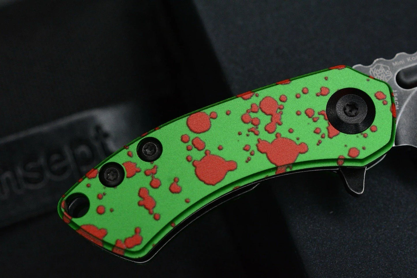 NEW Kanscept x Koch Mini Korvid Zombie Green Anodized Black Blade Flipper