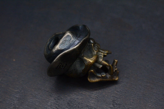 NEW Custom Knife Factory Merzost Articulating Cowboy Skull Patina Bronze Bead