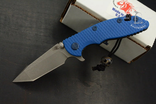 NEW Hinderer XM-18 Harpoon Tanto Blue G-10 Black Rear Scale w/ Blue Custom Hdw