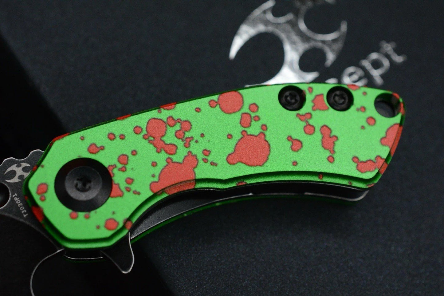 NEW Kanscept x Koch Mini Korvid Zombie Green Anodized Black Blade Flipper